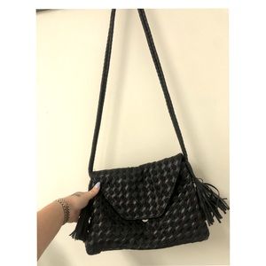 Anthropologie black woven shoulder bag